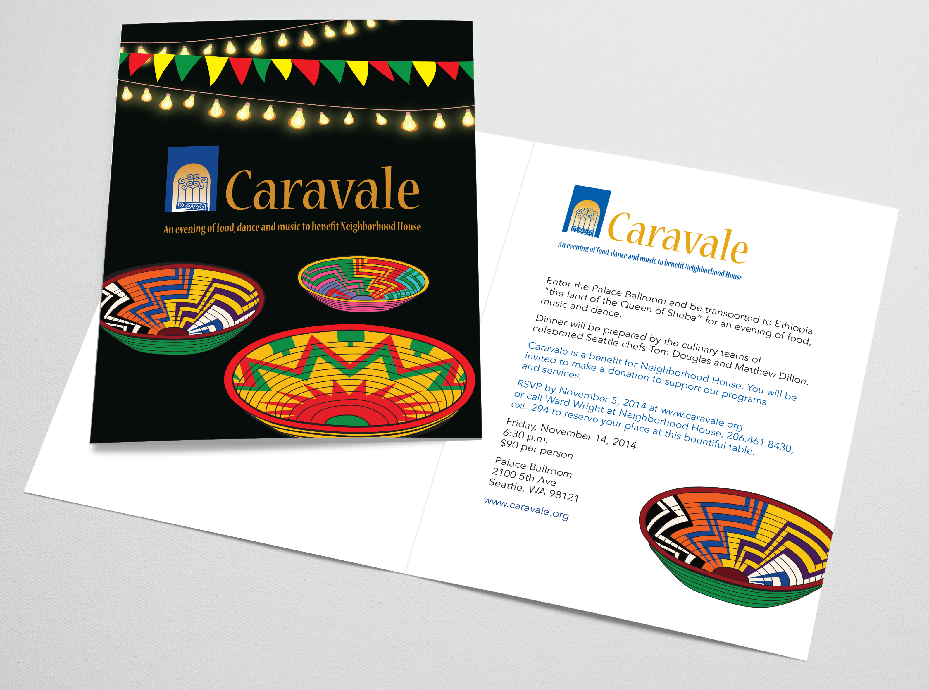 Invitation for Caravale 2014 featuring original artwork inspired by Ethiopian baskets