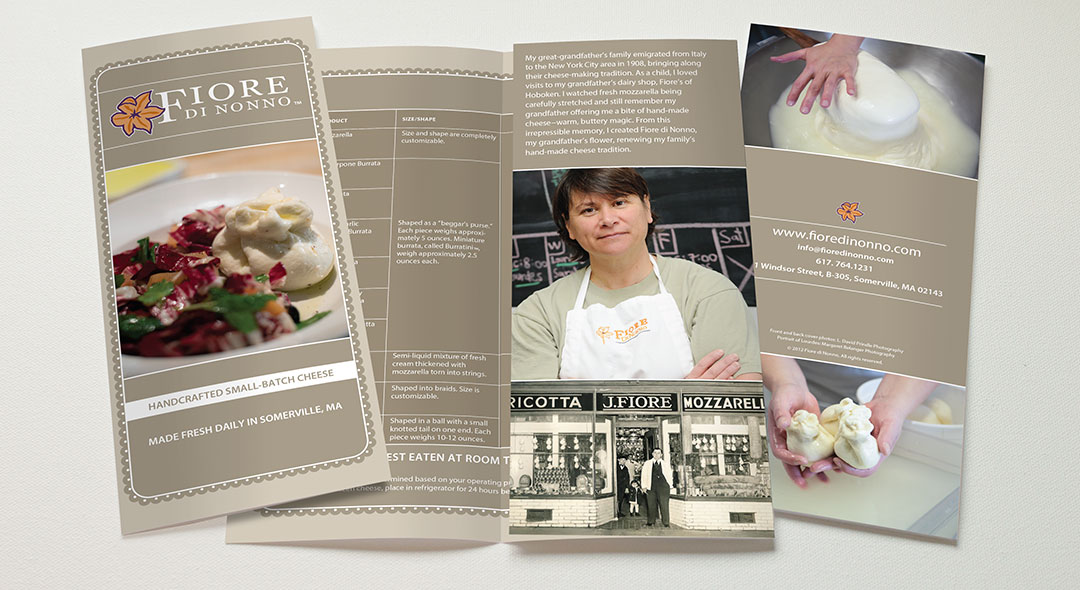 Fiore di Nonno brochure with food photography and product offerings