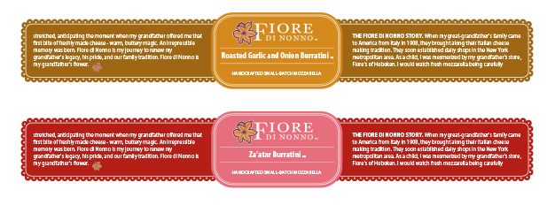 Fiore di Nonno cheese packaging labels and tags with brand color system