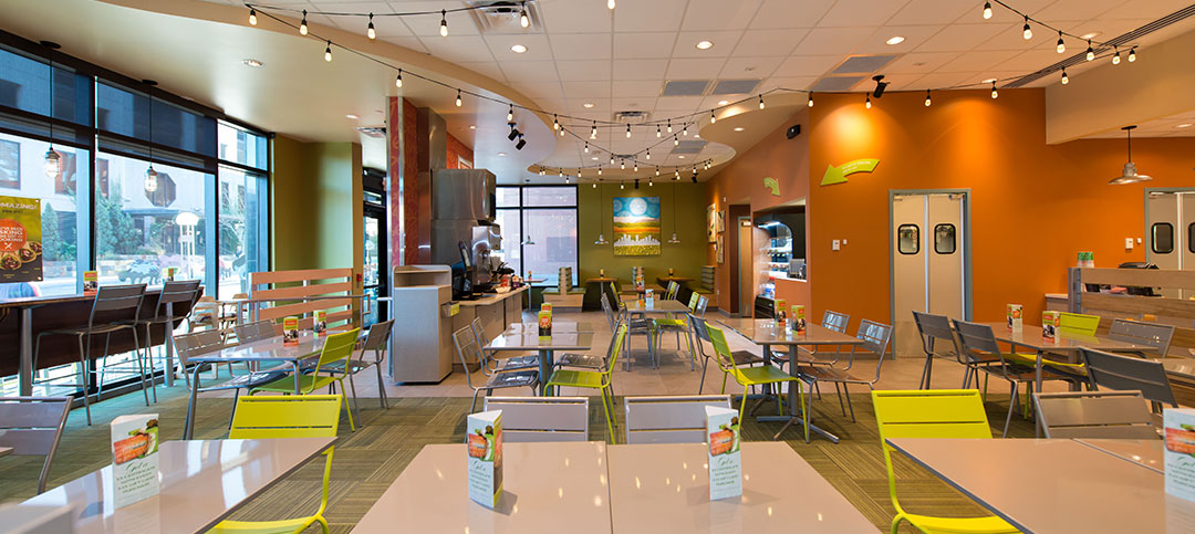 Garbanzo Mediterranean Grill interior design and artwork photo