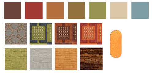 Garbanzo menu-inspired color swatches, along with urban inspired materials