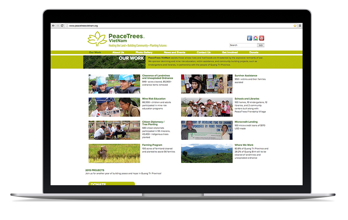 PeaceTrees Vietnam website highlighting the work of PeaceTrees Vietnam and the beauty of Vietnam