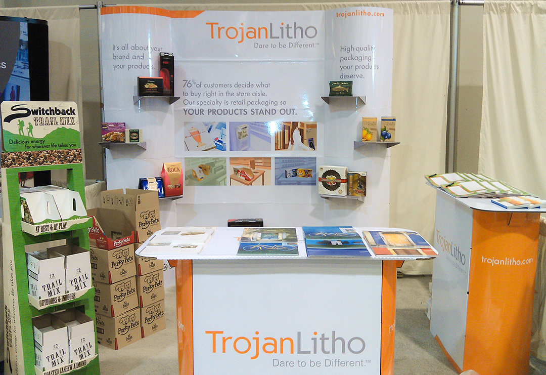 TrojanLitho tradeshow displays and printed packaging samples