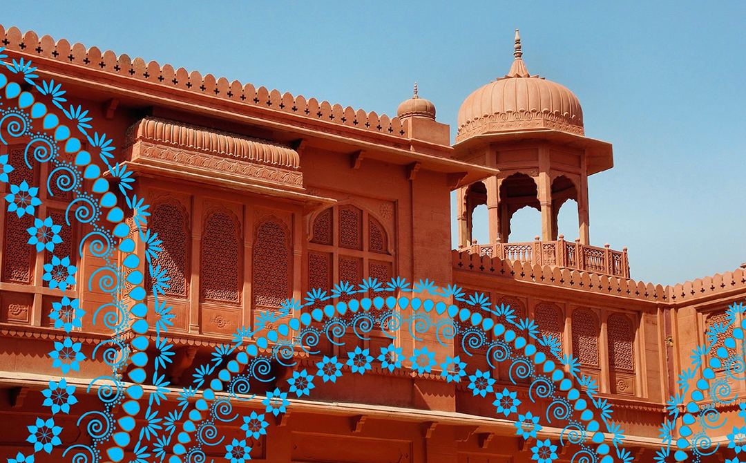 Original artwork using mosaic patterns with photography of Indian architecture for use in the slideshow presentation