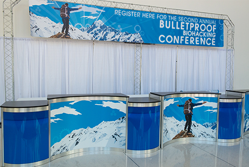 Bulletproof Biohacking Conference interior signage, registration counter