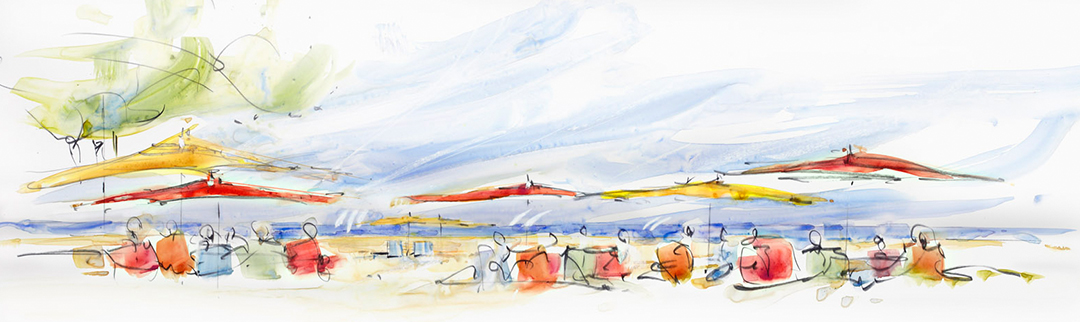 San Diego Vibe watercolor painting of beach scene on custom wallpaper