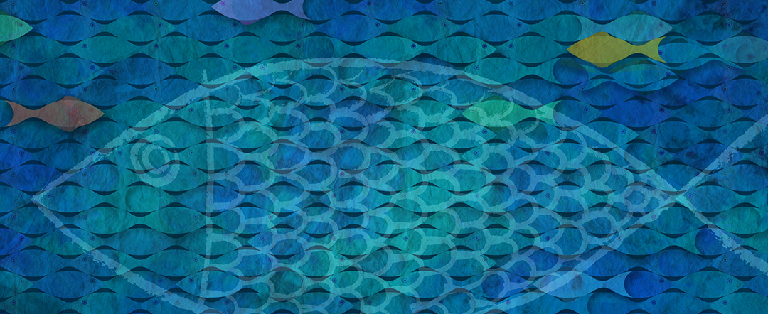 Original artwork of abstract Giant school of fish printed custom wallpaper mural