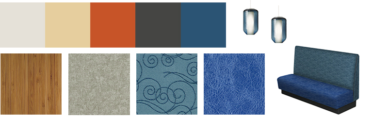 Ocean inspired paint swatches and material samples for Del Mar Heights restaurant 