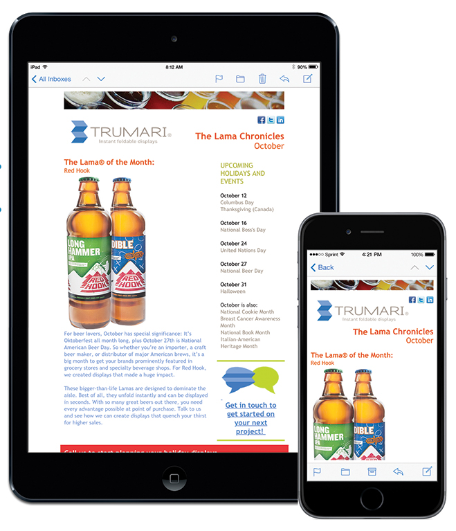 Trumari Lama Chronicles email campaign with seasonal products