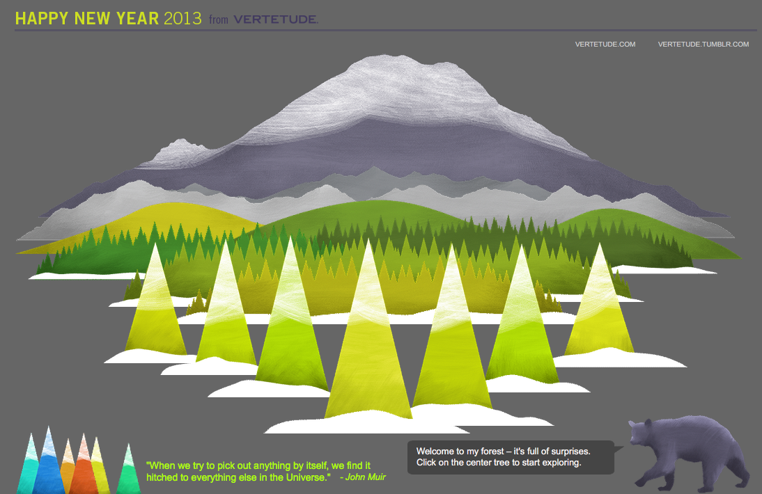 Preview of Interactive 2013 New Year’s Card, featuring original animated artwork appreciating the interconnectedness of the natural world