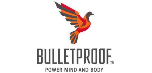 Bulletproof logo design, armored dove, vertical