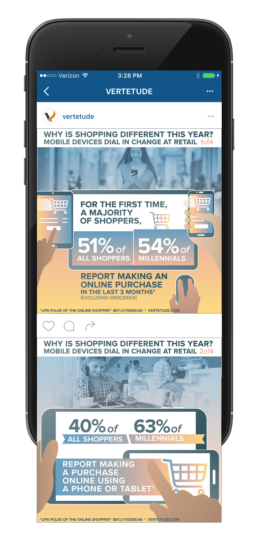 Infographic of mobile devices changing retail, Instagram mobile mockup