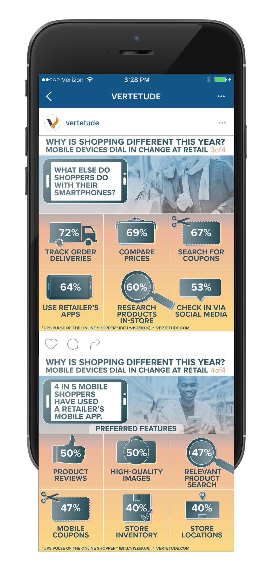 Infographic of mobile devices changing retail, Instagram mobile mockup 2