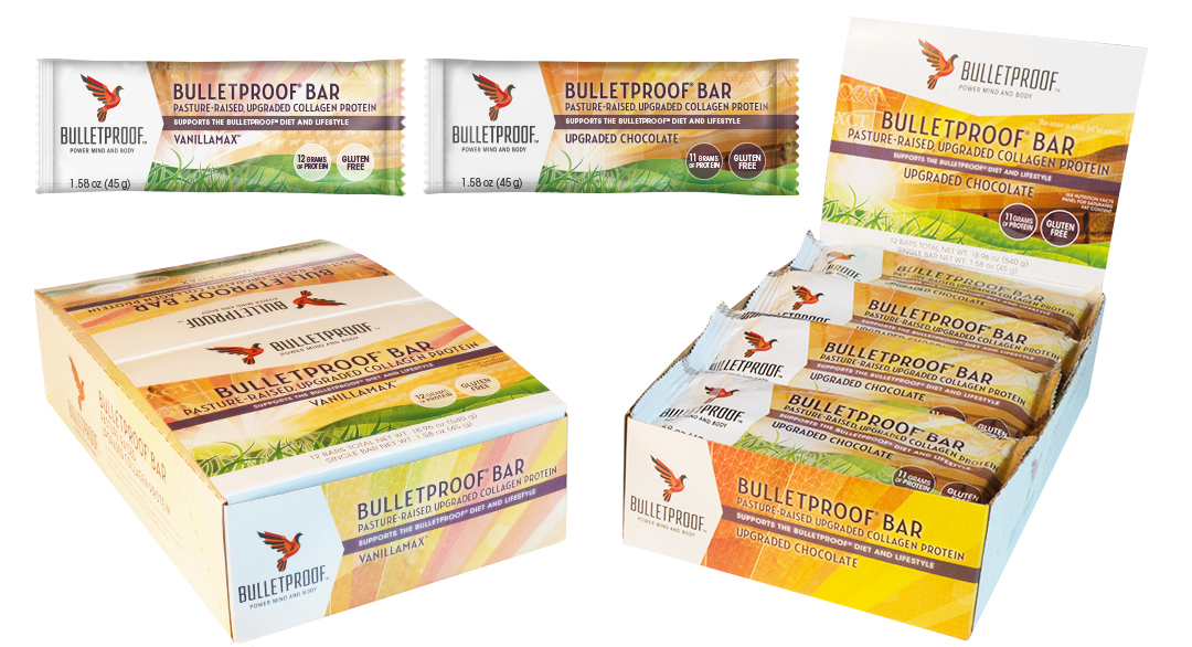 Bulletproof packaging design nutrition, Collagen Protein Bars