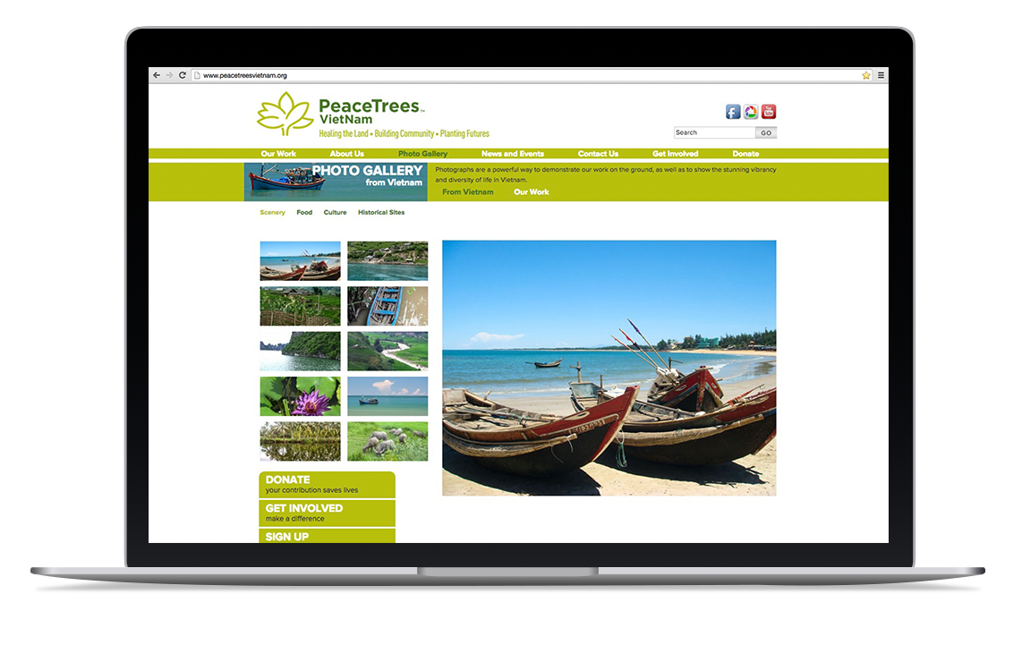 PeaceTrees Vietnam website highlighting the work of PeaceTrees Vietnam and the beauty of Vietnam