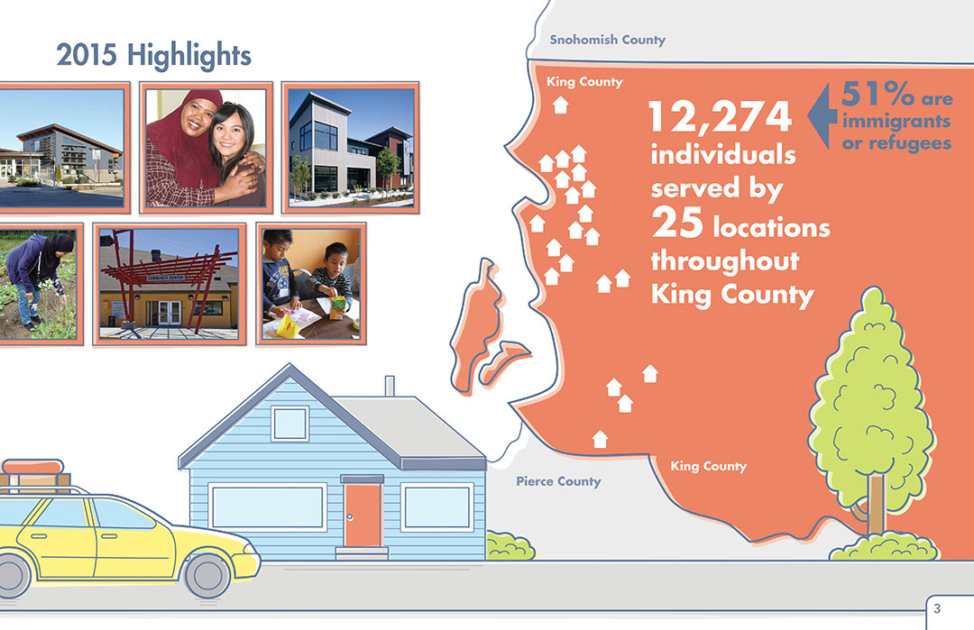 Neighborhood House 2015 Annual Report, highlights, communities served in King County